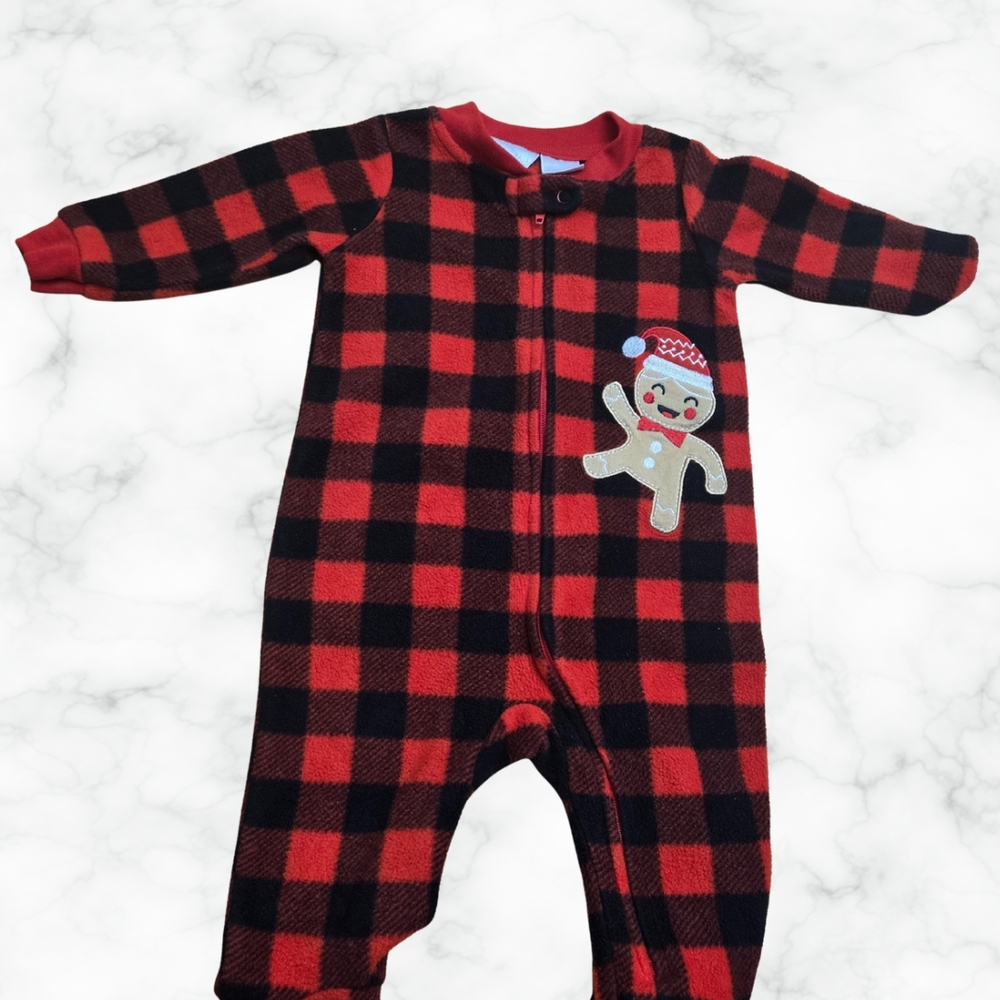 Koala Baby Black and Red Plaid Footie with Gingerbread